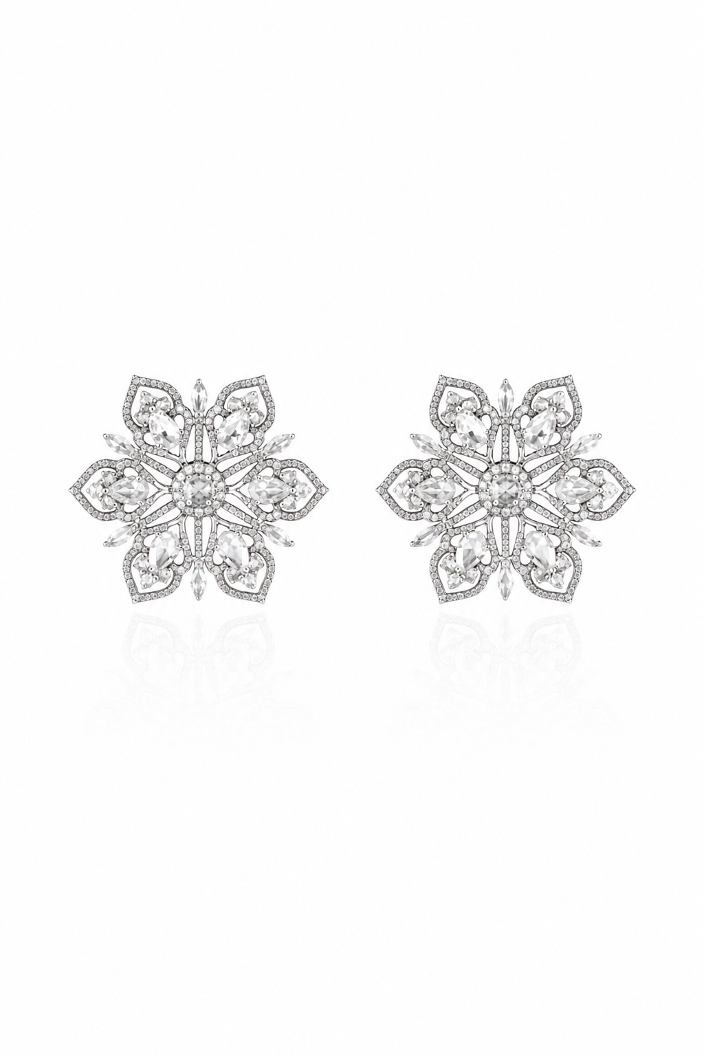 18K White Gold Diamond Floral Cluster Earrings