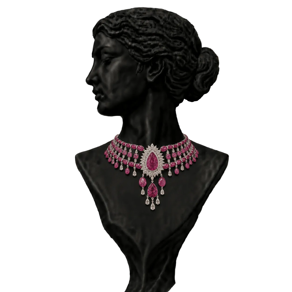 Ruby Royale Diamond Fringe Statement Necklace in 18K Gold | Luxury High Jewellery