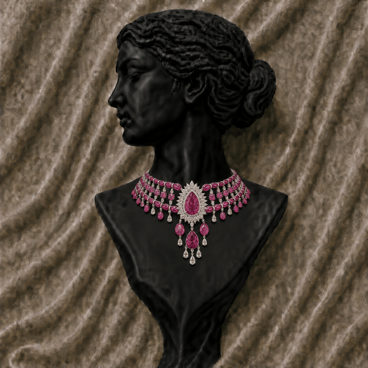 Ruby Royale Diamond Fringe Statement Necklace in 18K Gold | Luxury High Jewellery