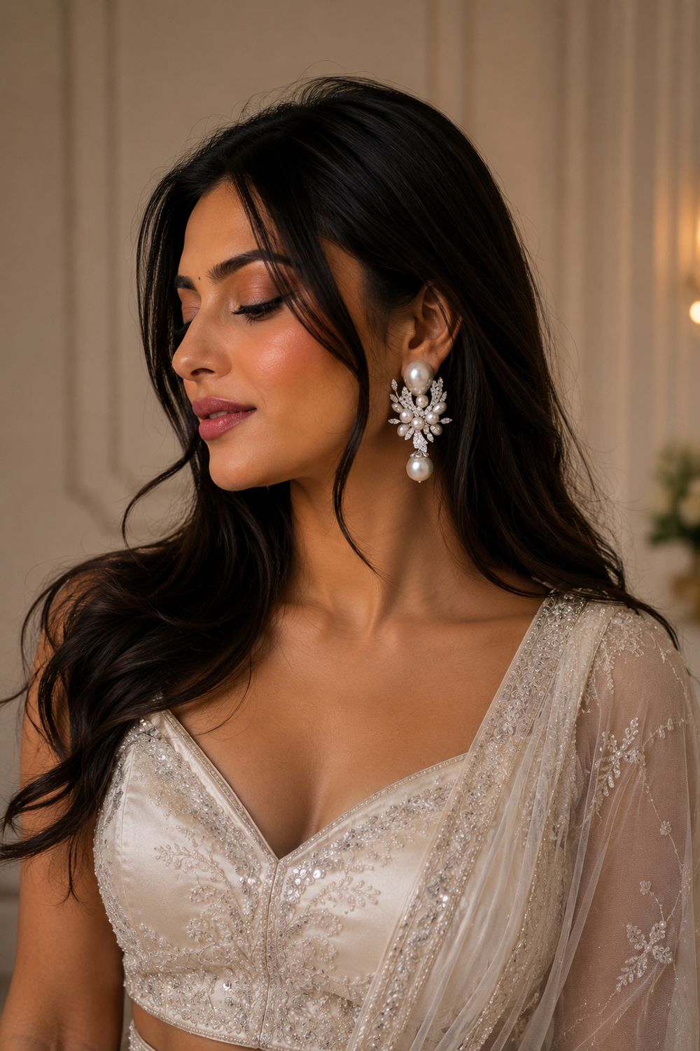 Izzari Pearl Radiance Diamond Drop Earrings