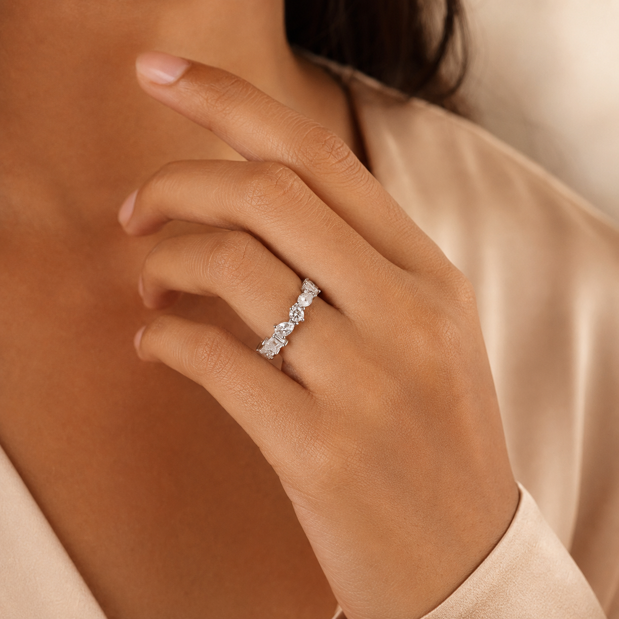 18K White Gold Diamond Chevron Eternity Ring