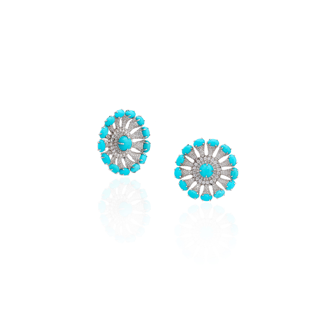 18K White Gold Ruby Floral Diamond Stud Earrings