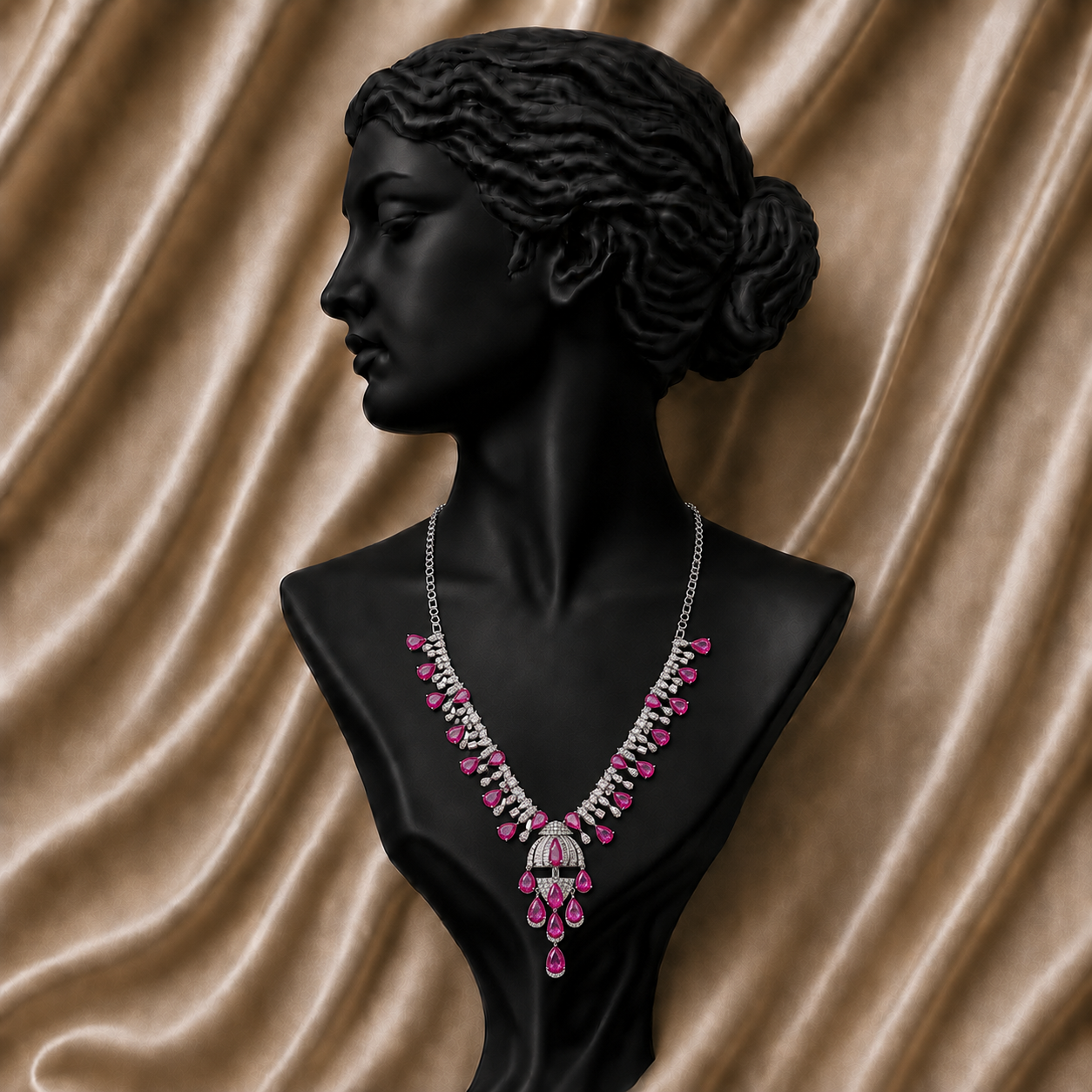 Izzari Ruby Elegance Diamond Necklace in 18K Gold
