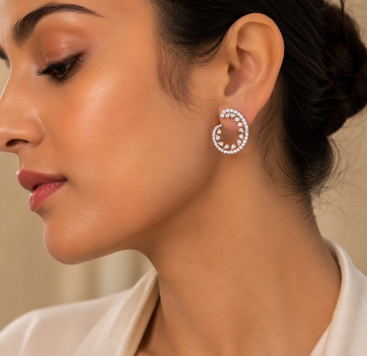 18K White Gold Diamond Inside-Out Hoop Earrings