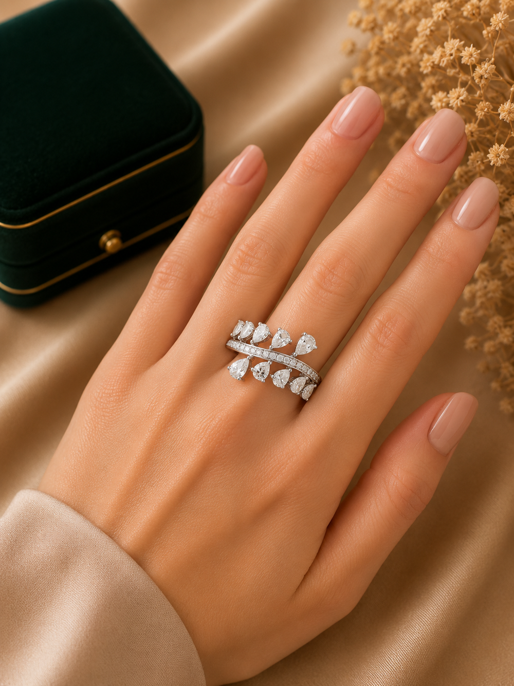 Golden Teardrop Diamond Ring