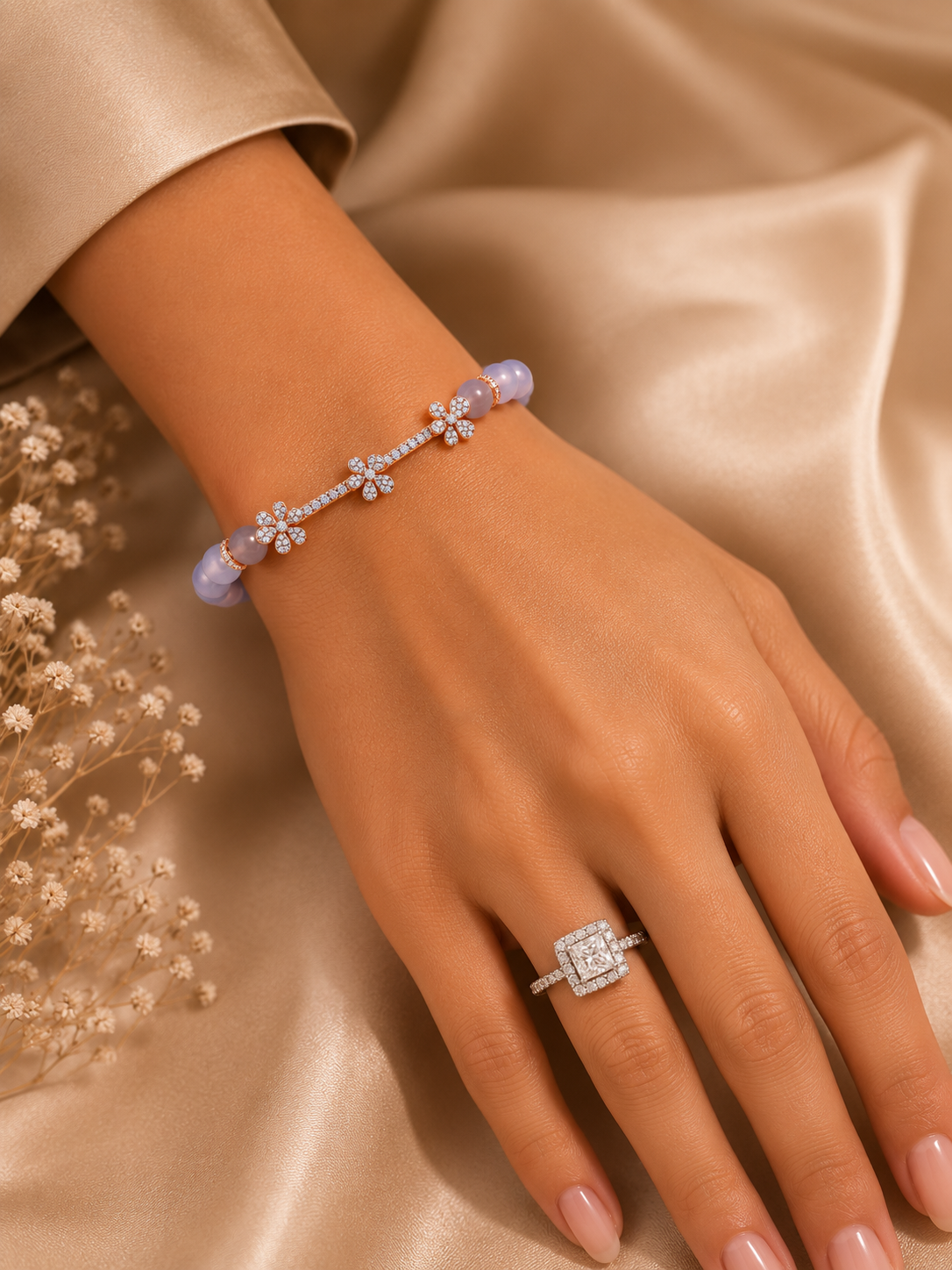 Jasmine Angelite Diamond Bracelet in 18K White Gold