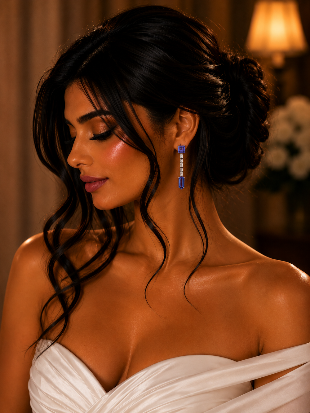 Sapphire Line Diamond Drop Earrings