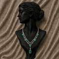 18K White Gold Emerald Station Diamond Necklace