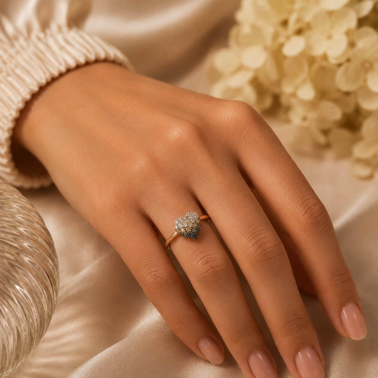 18K White Gold Heart Diamond Solitaire Ring