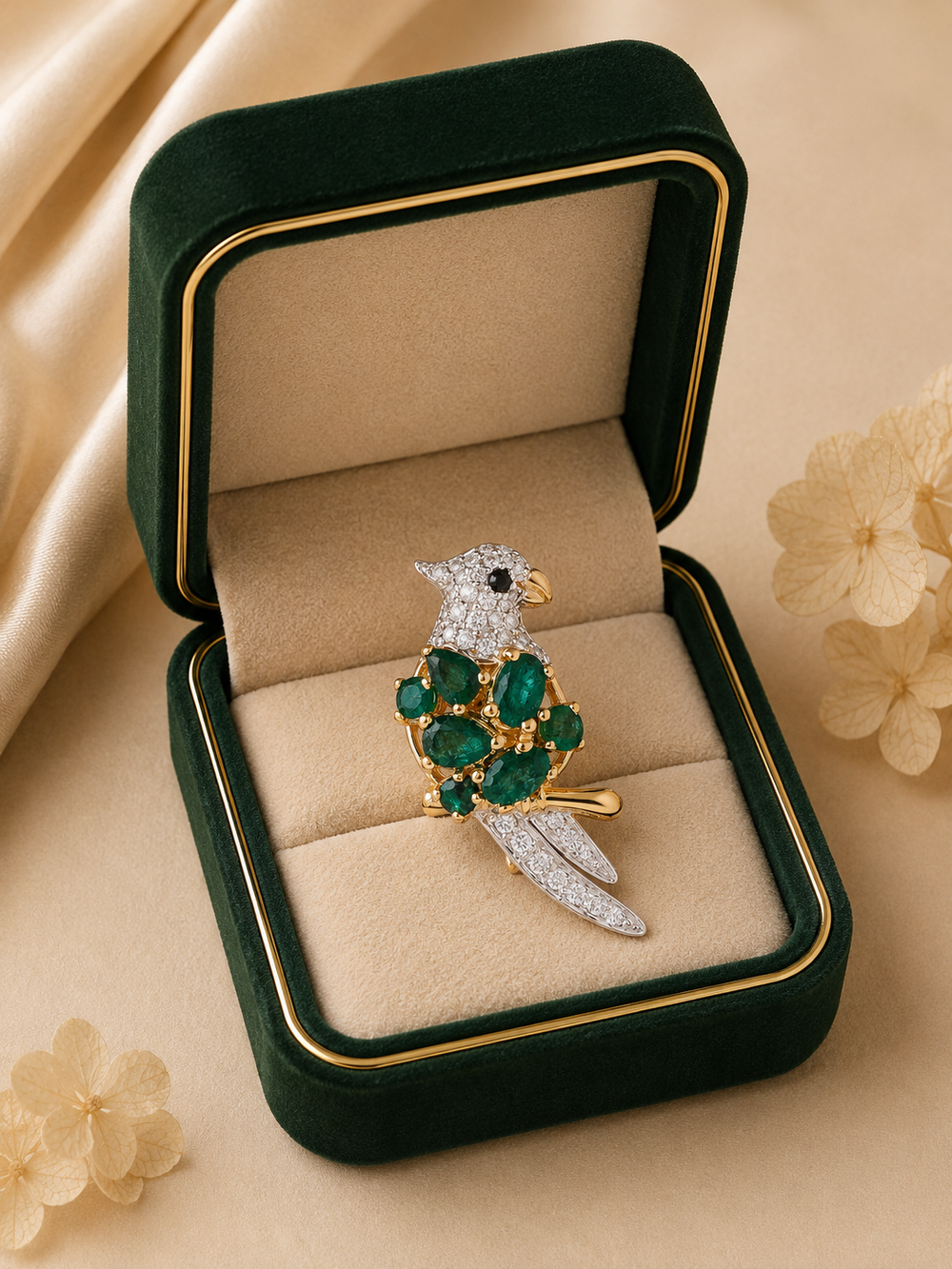 Luxury Natural Diamond Brooch in 14K Gold | Designer Jewellery