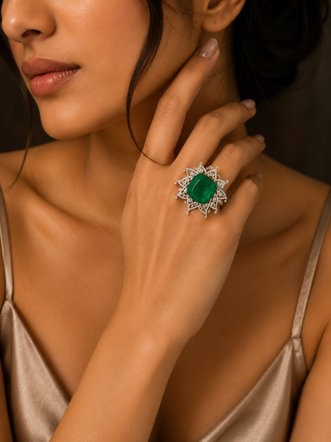 Imperial Emerald Halo Diamond Ring