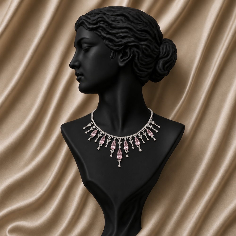 14K White Gold Pink Morganite Diamond Necklace