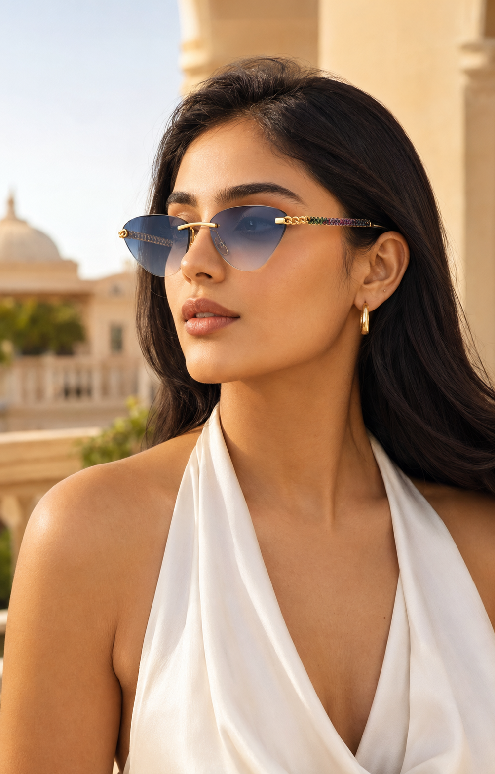 14K Gold Rectangular Diamond Sunglasses