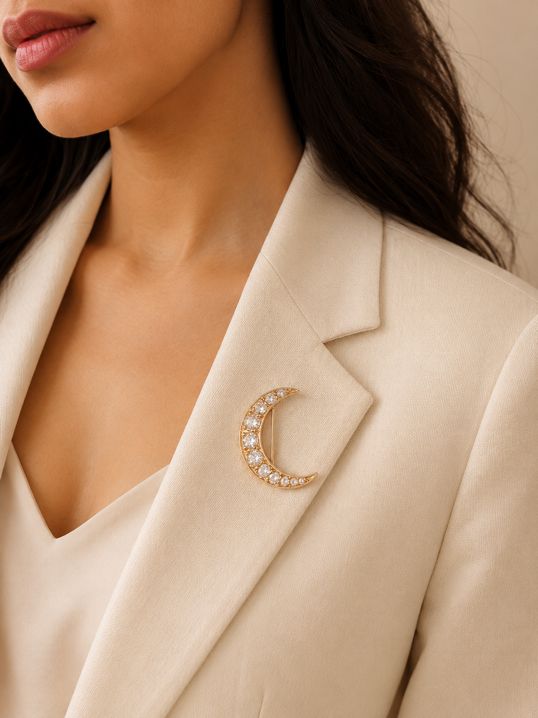 Luxury Rose Cut Natural Diamond Brooch in 14K Gold
