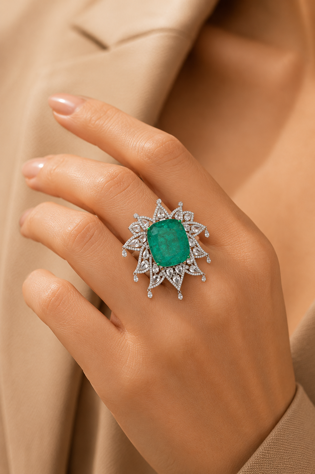 Imperial Emerald Halo Diamond Ring