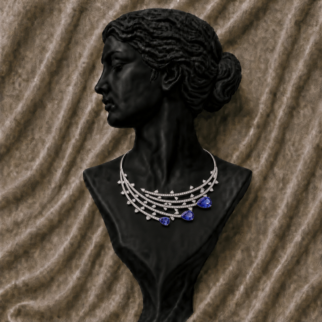 Celestia Tanzanite Drop Diamond Statement Necklace in 18K Gold | Luxury Natural Diamond Jewellery
