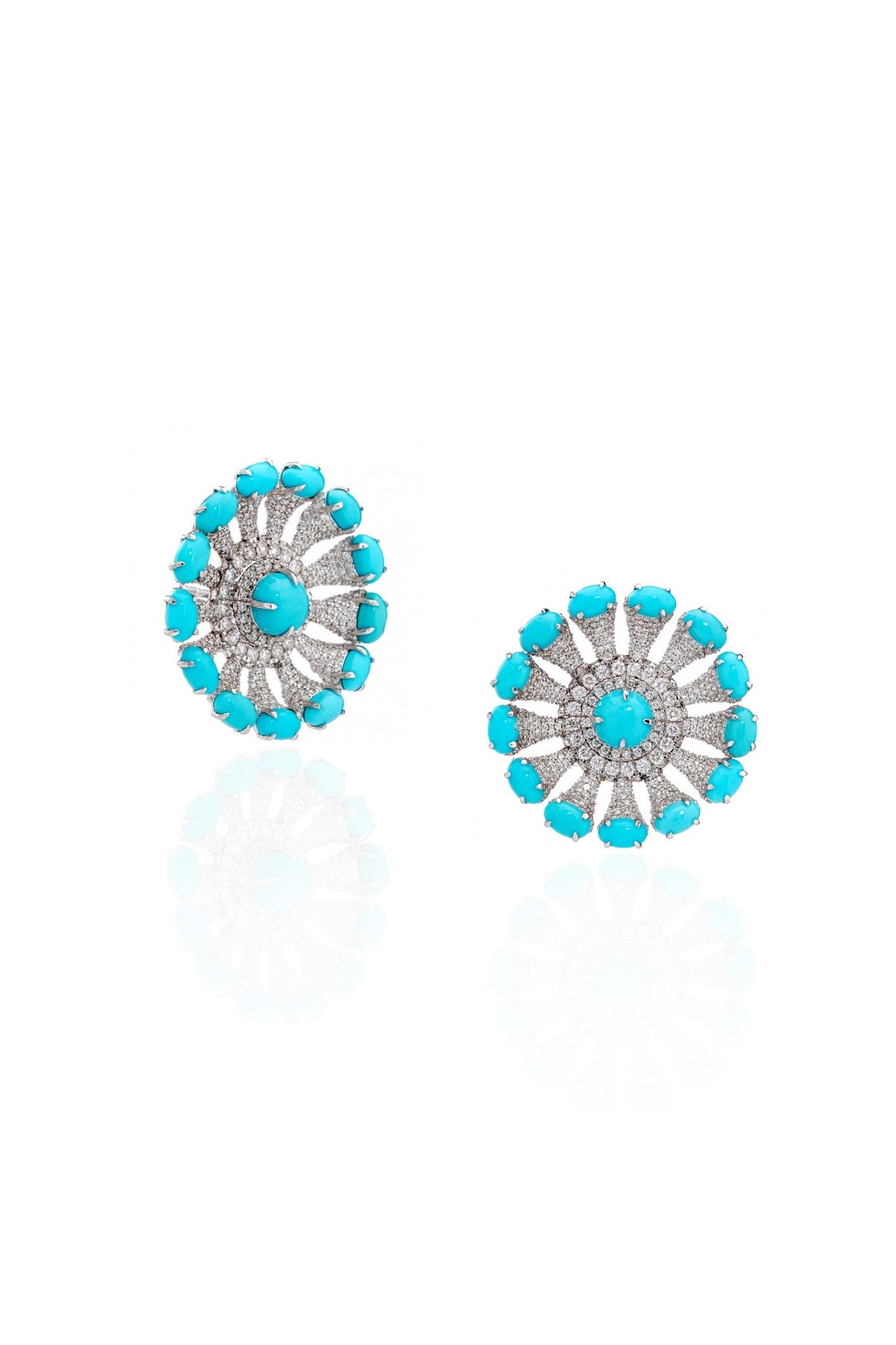 18K White Gold Turquoise Halo Diamond Earrings