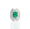 18K White Gold Emerald Cocktail Diamond Ring