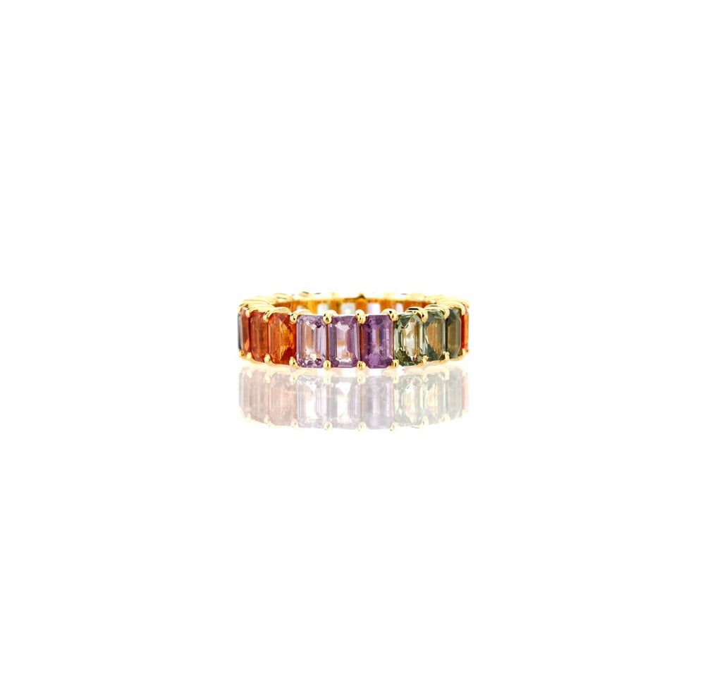 18K Yellow Gold Rainbow Sapphire Eternity Ring