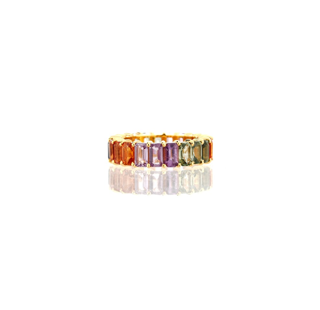 18K Yellow Gold Rainbow Sapphire Eternity Ring