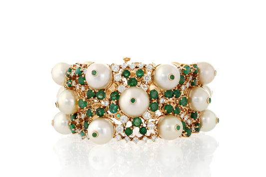 Emerald And Pearl Diamond Mughal Bracelet