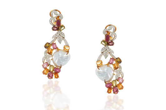 Baroque Pearl With Multi tourmaline Earrings