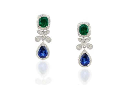 Emerald And Sapphire Pendant Earring