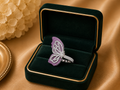 White Gold Pink Gemstone Butterfly Half Ring