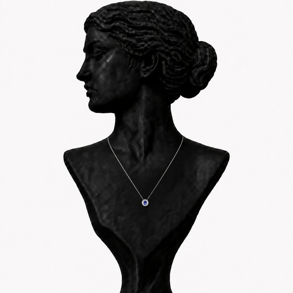 18K White Gold Blue Tanzanite Diamond Pendant Necklace
