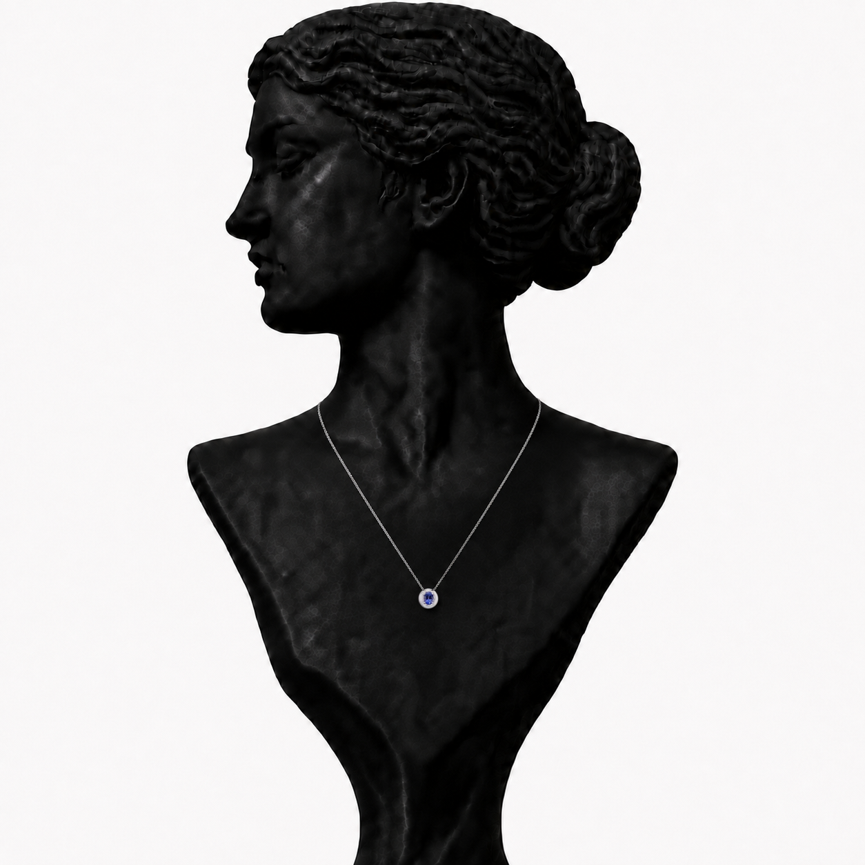 18K White Gold Blue Tanzanite Diamond Pendant Necklace