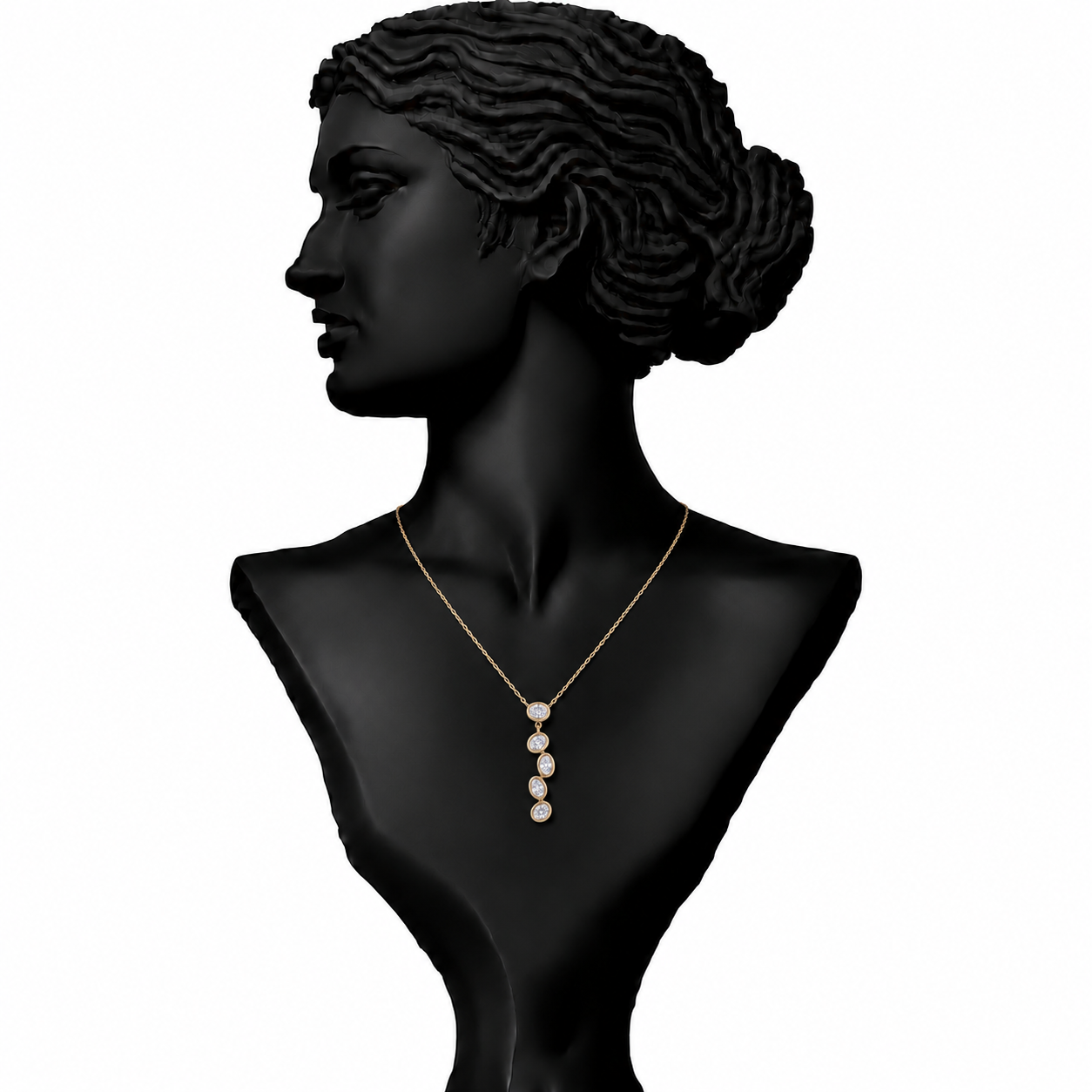 Tiara Oval Bezel Diamond Pendant Necklace in 18K Gold