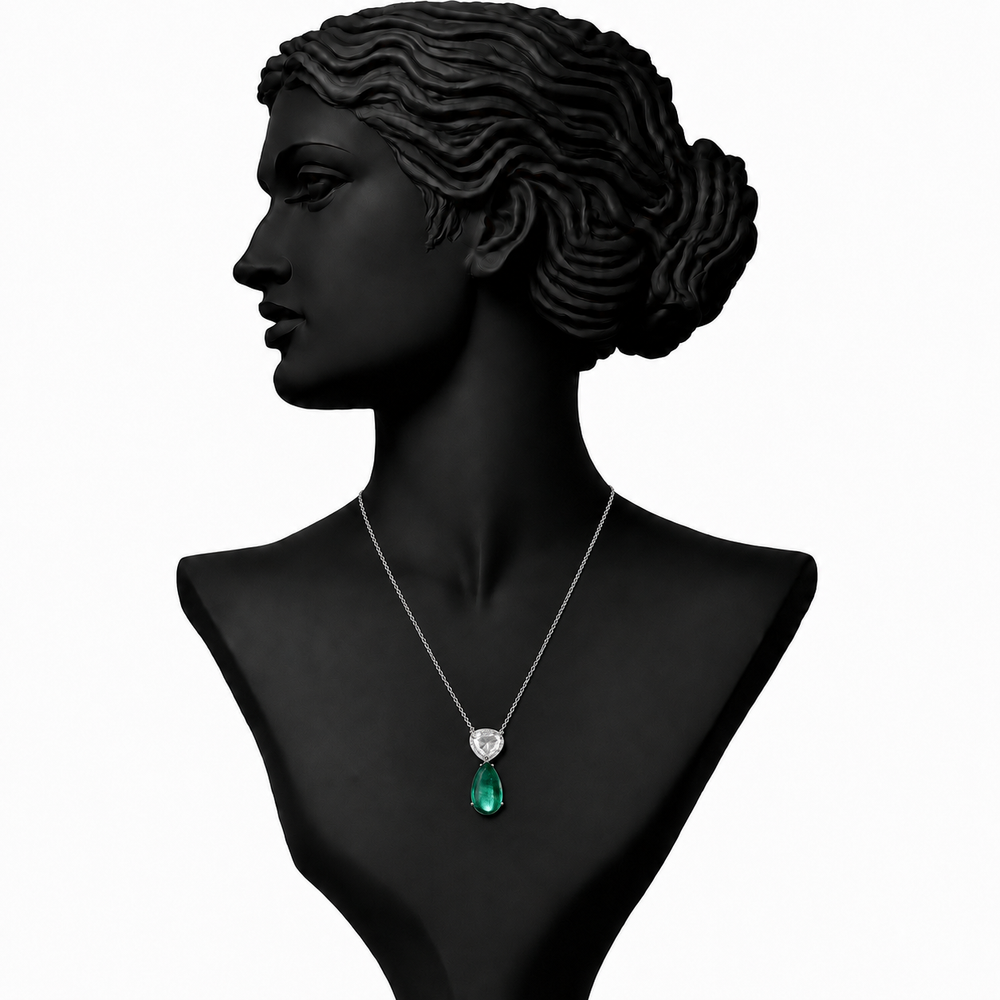 Emerald Drop Diamond Pendant Necklace in 18K Gold
