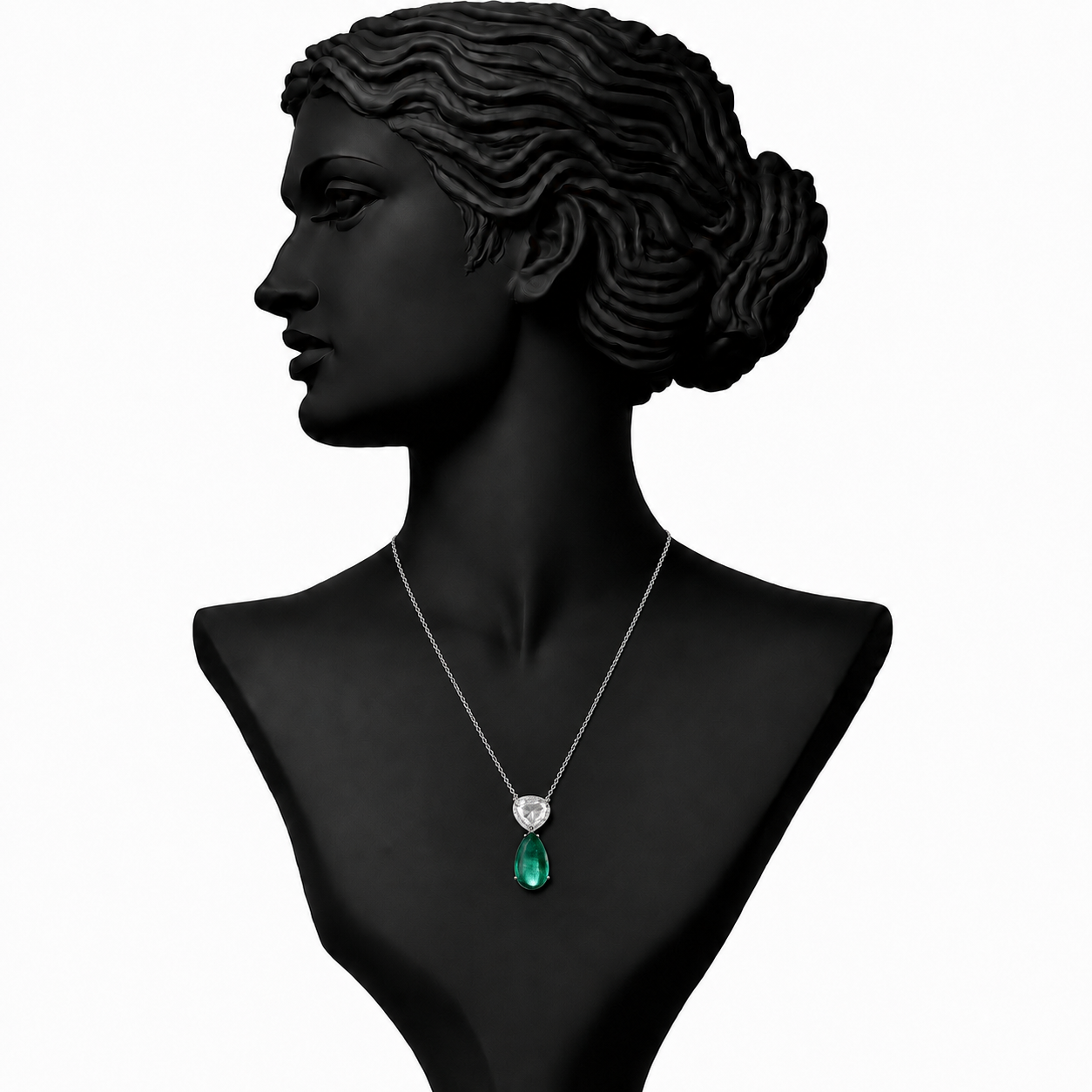 Emerald Drop Diamond Pendant Necklace in 18K Gold