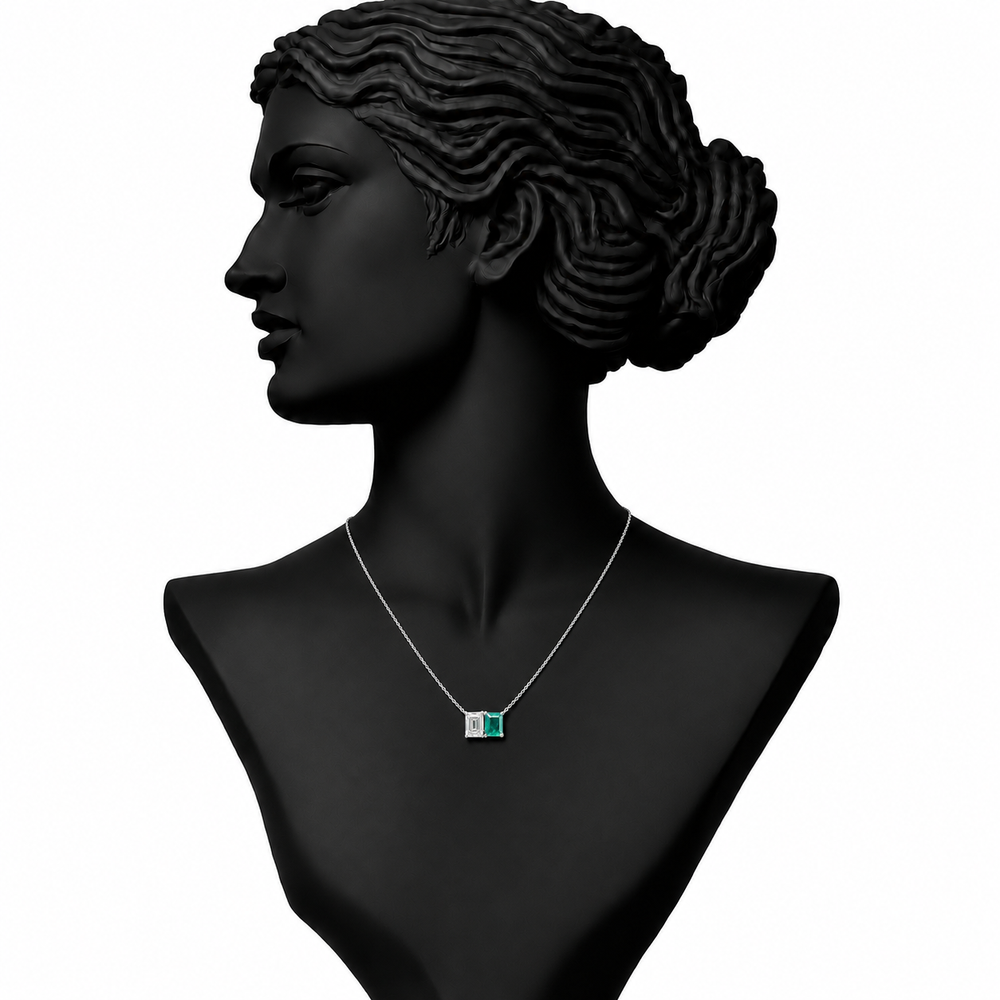 Emerald Accent Diamond Pendant Necklace in 18K Gold