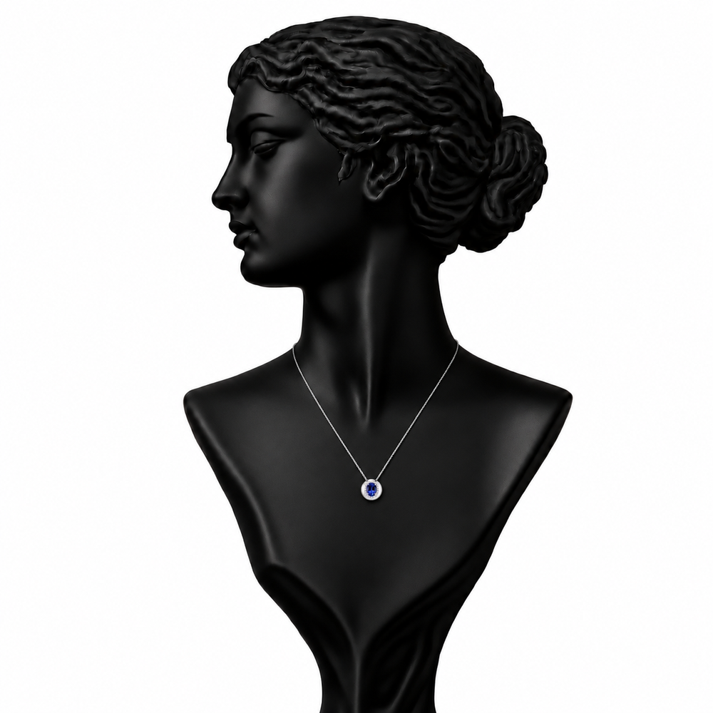 18K White Gold Blue Tanzanite Diamond Pendant Necklace