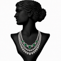14K White Gold Emerald Diamond Layered Necklace