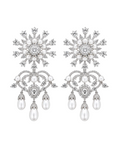 18K White Gold Floral Diamond Pearl Earrings