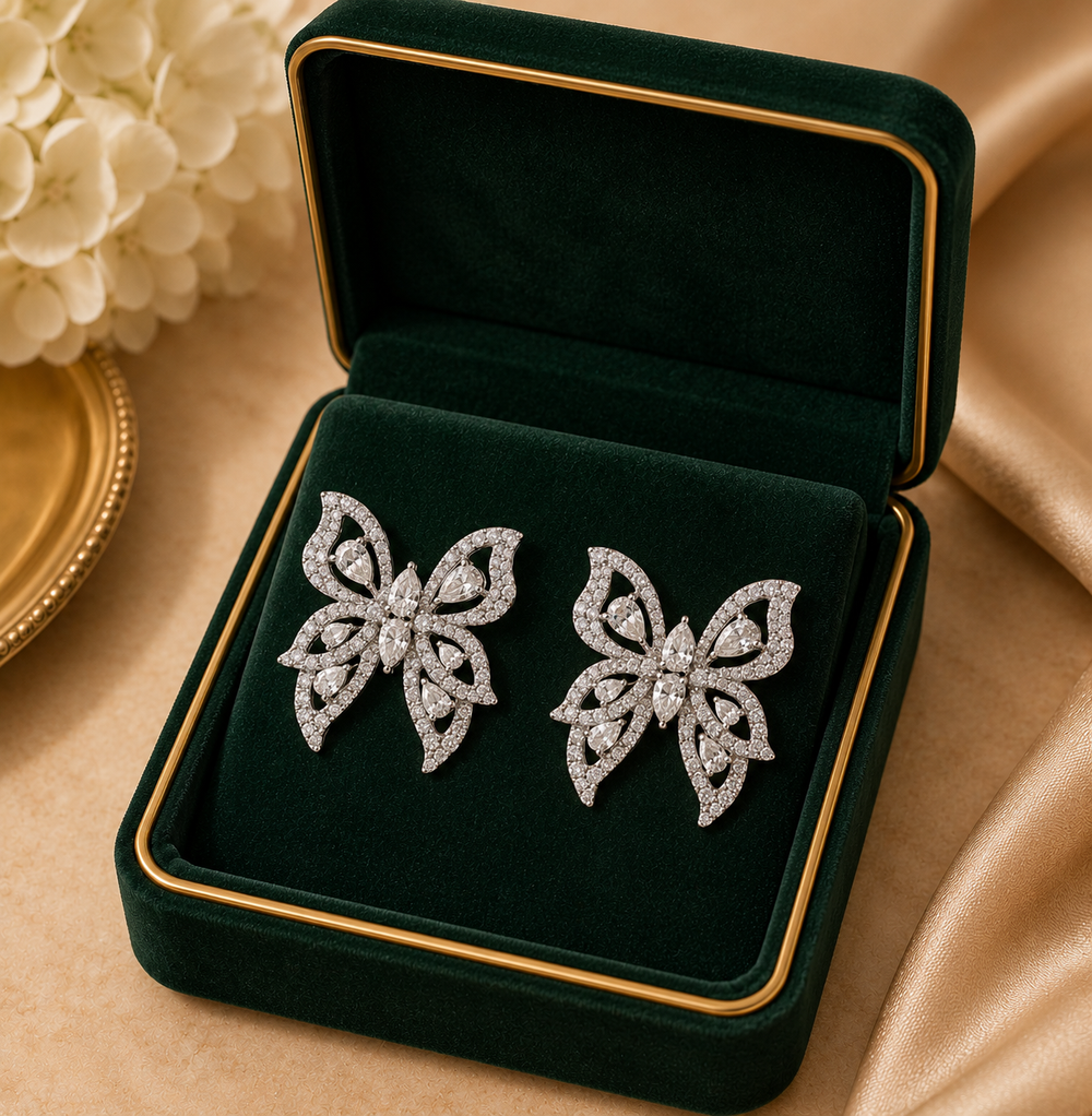 18K White Gold Butterfly Stud Earrings