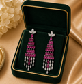 18K White Gold Pink Gemstone Chandelier Earrings