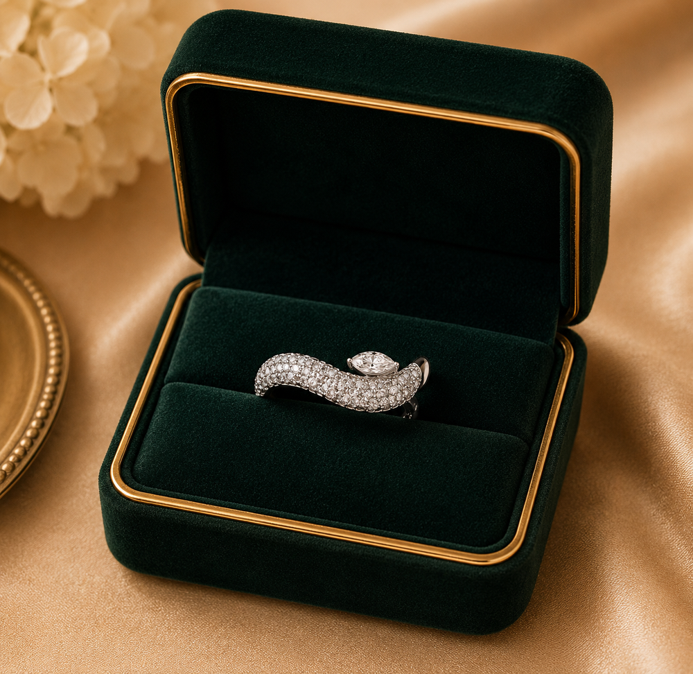18K White Gold Diamond Wave Statement Ring