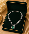 White Gold Green Gemstone Heart Pendant Necklace