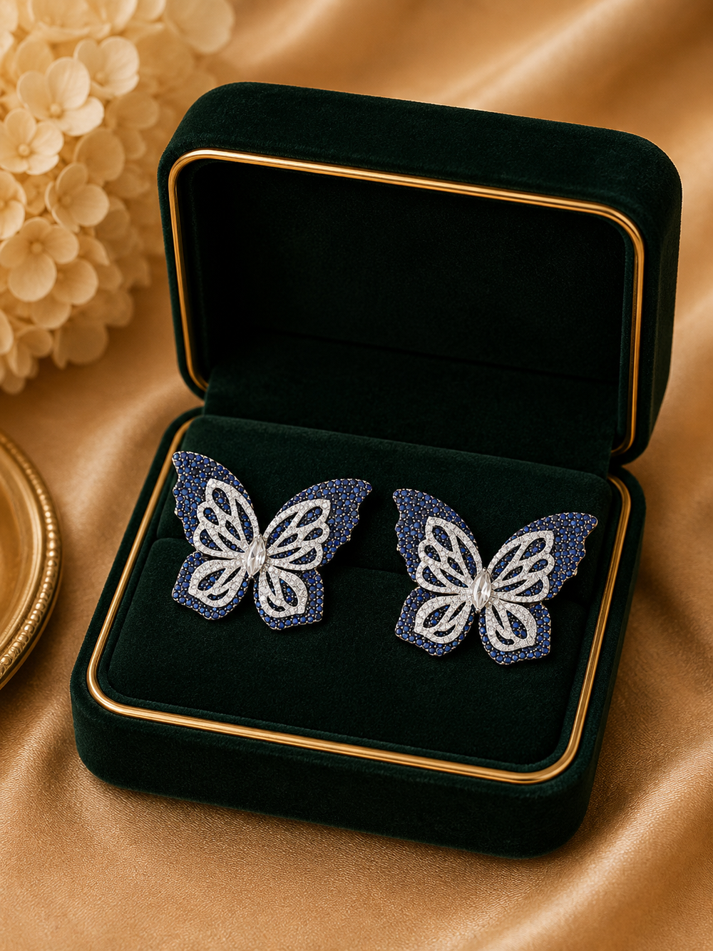 18K White Gold Blue Gemstone Butterfly Earrings