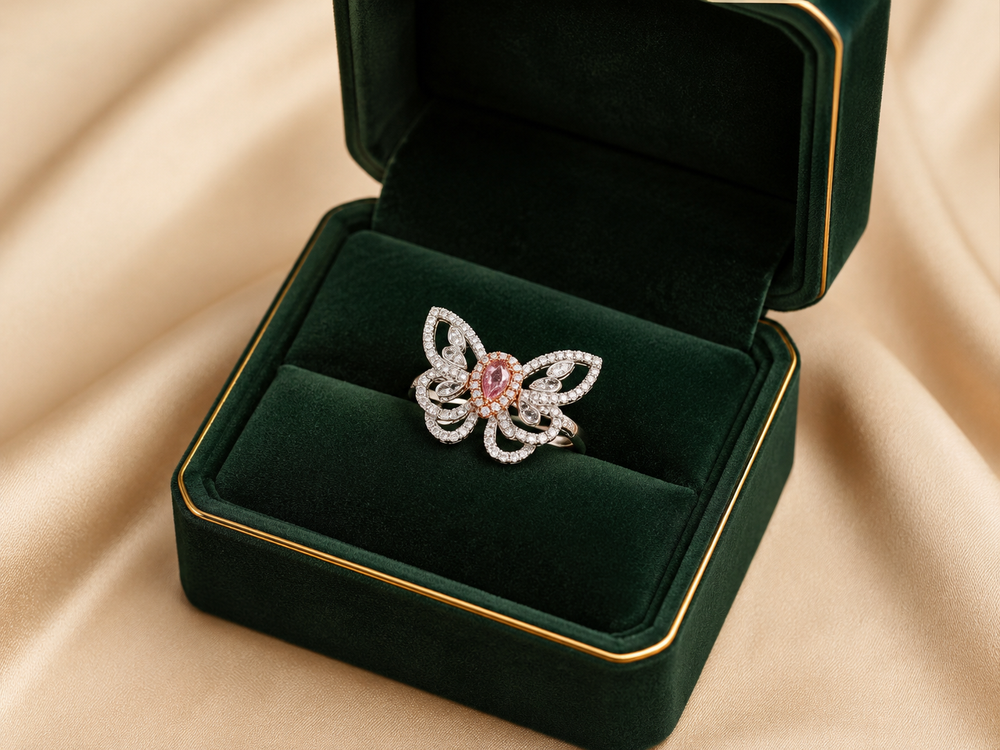 Butterfly Blush Diamond Ring in 18K White Gold