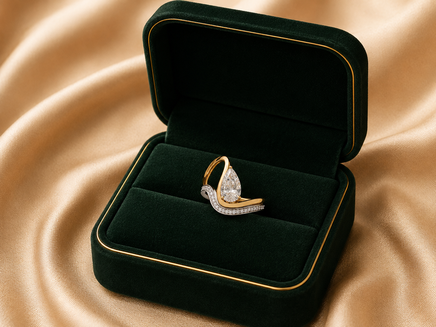 Twin Heart Diamond Ring in 18K Gold & White Gold