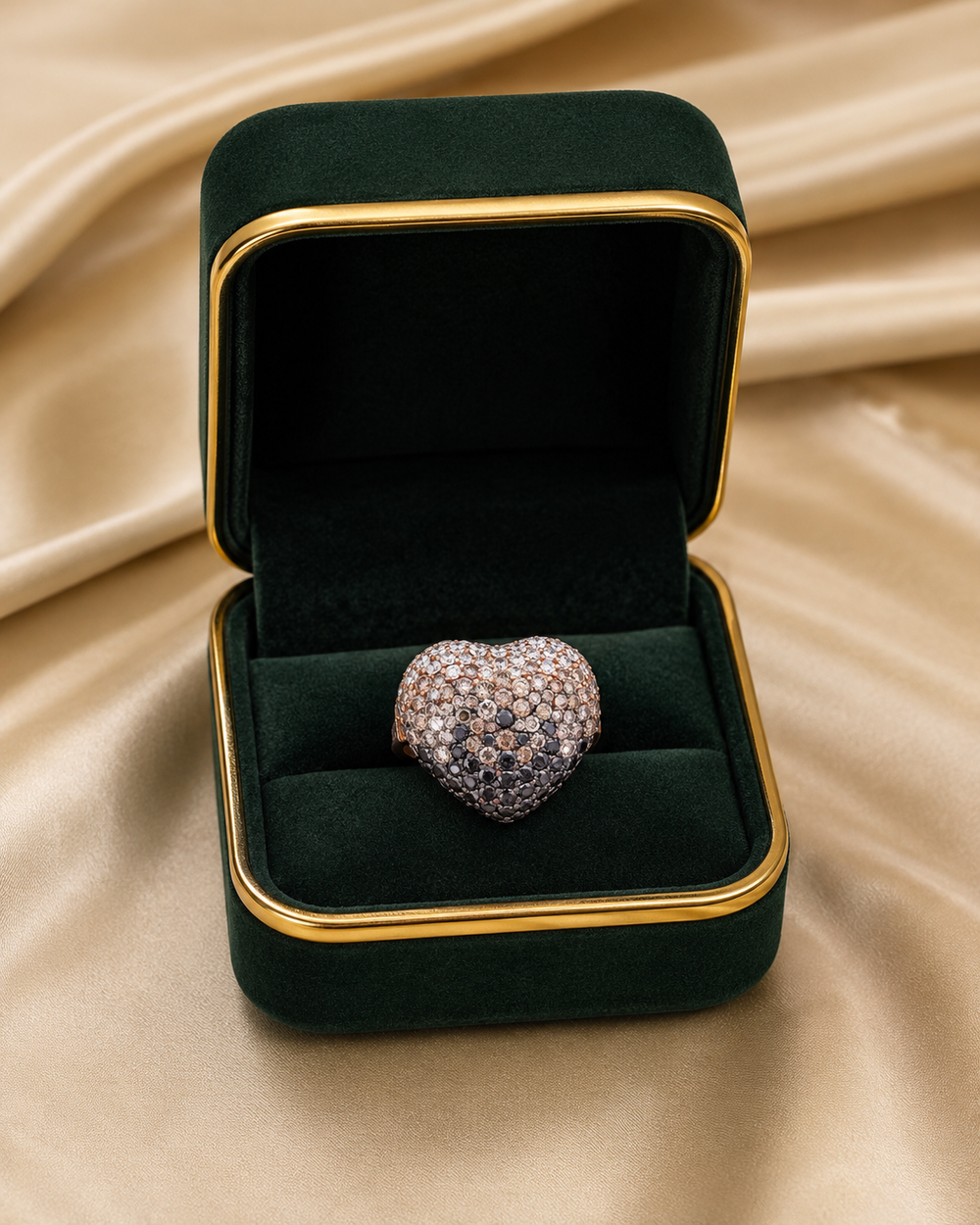 Ombre Disco Heart Diamond Ring in 18K Gold