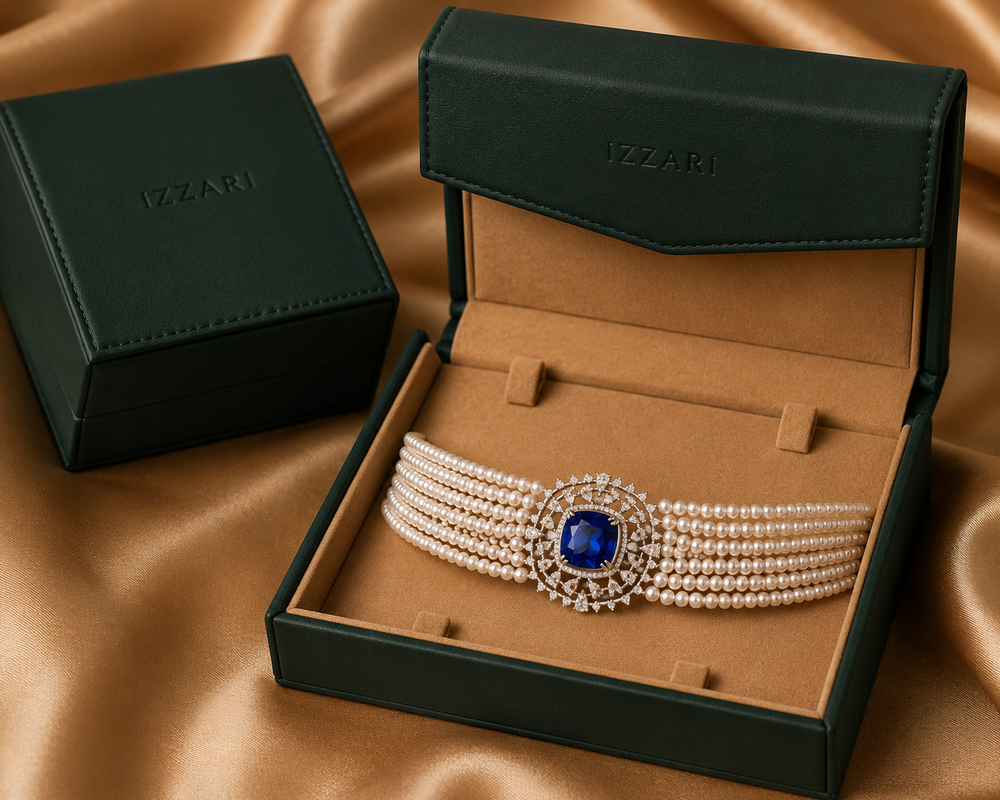 Izzari Regal Sapphire Diamond Necklace in 14K Gold
