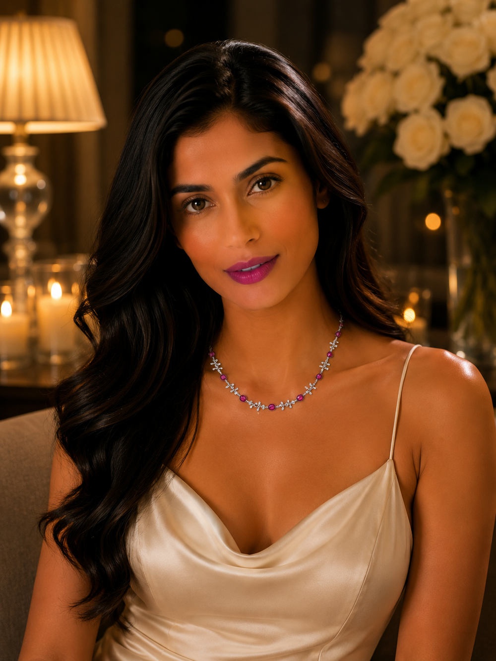 Ruby Charm Diamond Station Necklace in 18K Gold | Luxury Fine Jewellery