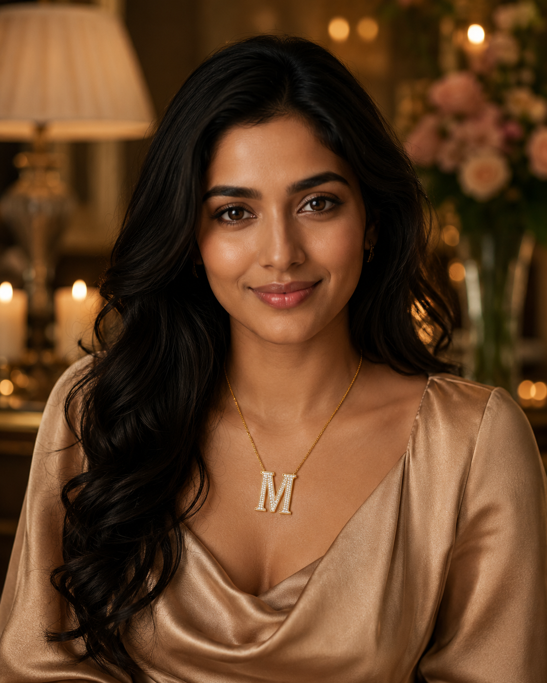 Initial M Diamond Pendant Necklace in 18K Gold | Personalized Luxury Fine Jewellery