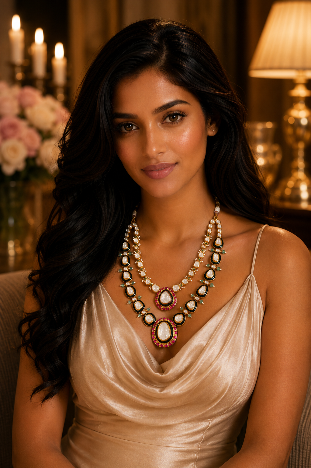 Rajvansh Layered Polki Diamond Necklace in 18K Gold | Luxury Heritage Fine Jewellery