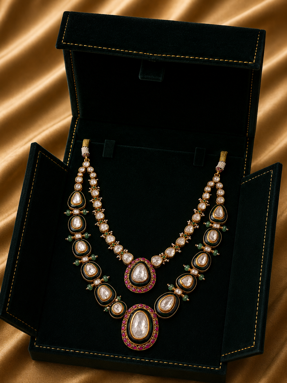 Rajvansh Layered Polki Diamond Necklace in 18K Gold | Luxury Heritage Fine Jewellery